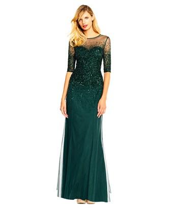 Adrianna Papell Beaded Illusion Gown In ...